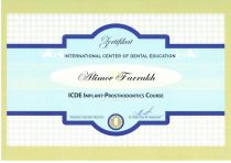 Сертификат Алимова Ф.К. Курс по имплантологии