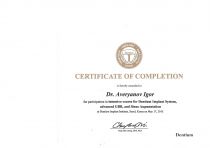 Сертификат Аверьянова И.А. Прохождение расширенного курса костной пластики в Сеуле